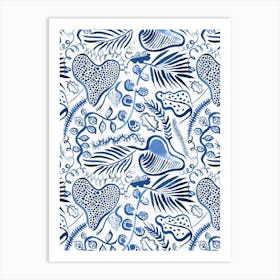 Tropical Forest Jungle Leaves Blue Art Print