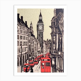 London England Linocut Illustration Style 2 Art Print