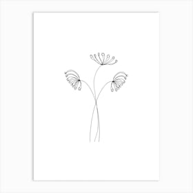 Dandelion, Botanical, Nature, Outline, Line Art, Nature, Wall Print Art Print