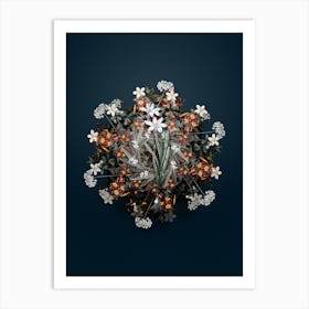 Vintage Ixia Liliago Flower Wreath on Teal Blue n.2094 Art Print