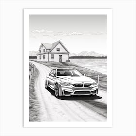 Bmw M3 Open Road Line Drawing 2 Art Print