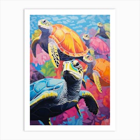 Rainbow Turtle Collage Style Art Print