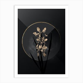 Shadowy Vintage Yellow Banded Iris Botanical in Black and Gold n.0010 Art Print