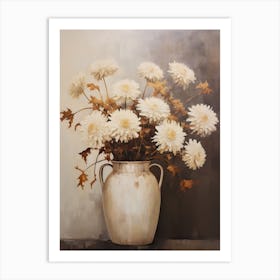 Chrysanthemum, Autumn Fall Flowers Sitting In A White Vase, Farmhouse Style 1 Art Print