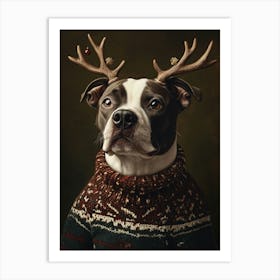 Staffy Staffordshire Bull Terrier In Christmas Jumper Art Print