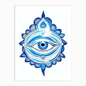 Om Aum, Symbol, Third Eye Blue & White 2 Art Print