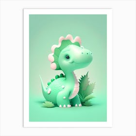 Eoraptor Cute Mint Dinosaur Art Print