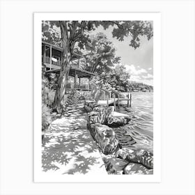 The Oasis On Lake Travis Austin Texas Black And White Drawing 3 Art Print