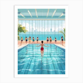 Swimming Girl With Many Girls Outside The Pool To Swim Art Print