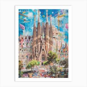 Barcelona   Retro Collage Style 2 Art Print