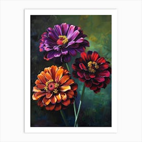 Three Zinnias Art Print