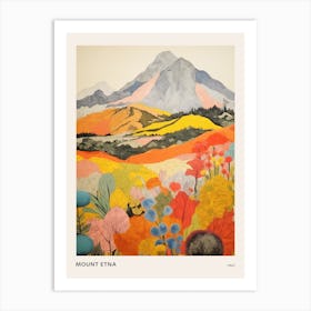 Mount Etna Italy 2 Colourful Mountain Illustration Poster Art Print
