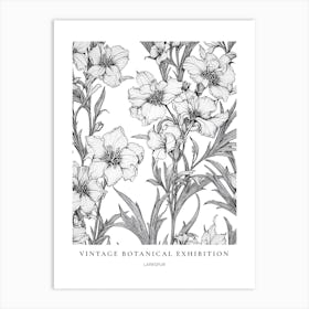 Larkspur B&W Vintage Botanical Poster Art Print