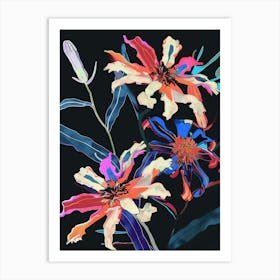 Neon Flowers On Black Cineraria 5 Art Print