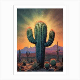 Neon Cactus Glowing Landscape (26) Art Print