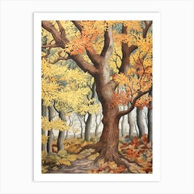 Eastern Cottonwood 3 Vintage Autumn Tree Print  Art Print