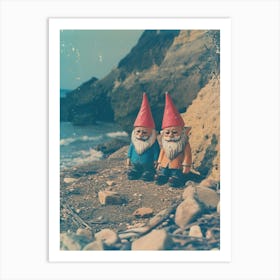 Polaroid Inspired Gnomes On The Beach 2 Art Print