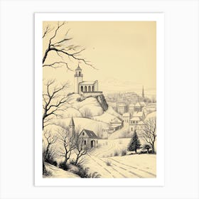 Winter Village In The Snow Art Print