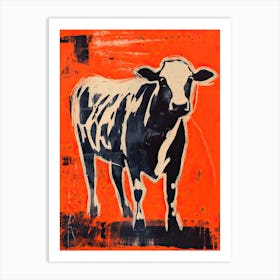 Cow, Woodblock Animal  Drawing 2 Art Print