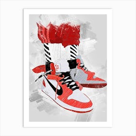 Sports Shoes Air Jordan Red Watercolor Art Print