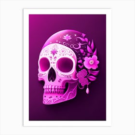 Skull With Celestial Themes 2 Pink Mexican Art Print