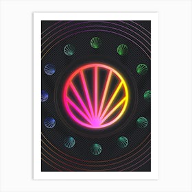 Neon Geometric Glyph in Pink and Yellow Circle Array on Black n.0437 Art Print