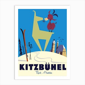 Kitzbuhel Ibex Poster Blue & White Art Print