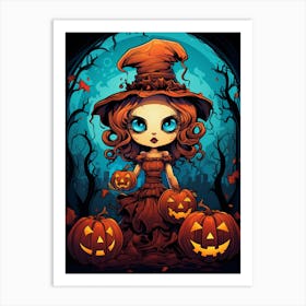 Halloween Girl With Pumpkins Art Print