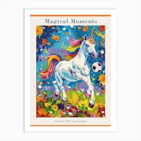 Rainbow Unicorn Playing Football 1 Poster Art Print