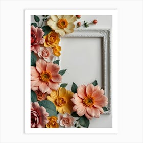 Frame With Flowers On White Background Art Print