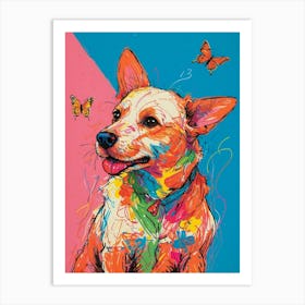 Dog With Butterflies Art Print