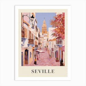 Seville Spain 1 Vintage Pink Travel Illustration Poster Art Print