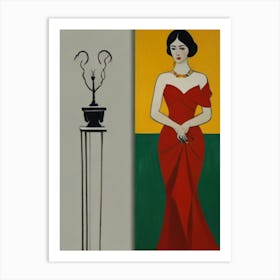 Asian Woman In Red Dress Art Print