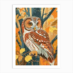 Northern Saw Whet Owl Relief Illustration 4 Art Print