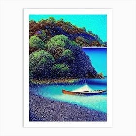 Moyo Island Indonesia Pointillism Style Tropical Destination Art Print
