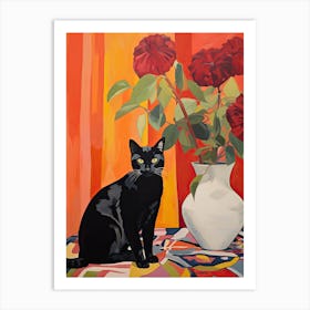 Columbine Flower Vase And A Cat, A Painting In The Style Of Matisse 0 Art Print