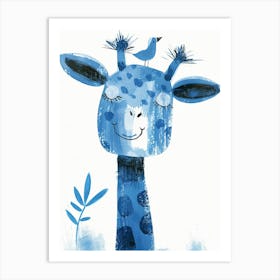 Small Joyful Giraffe With A Bird On Its Head 11 Art Print