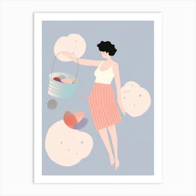 Illustration Of A Woman With A Bucket Art Print