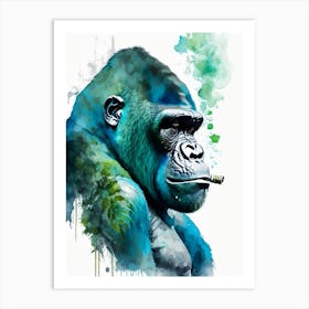 Gorilla Smoking Cigar Gorillas Mosaic Watercolour 1 Art Print