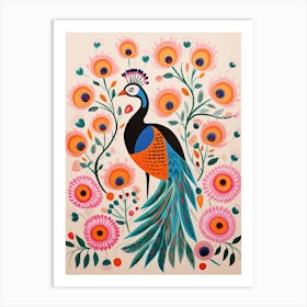 Pink Scandi Peacock 2 Art Print