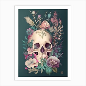 Skull With Floral Patterns 1 Pastel Botanical Art Print