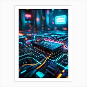 A Cyber Interface With Advanced Ai Capabilities Neural Connectivity Highlighted Glowing Cables Int (1) Art Print