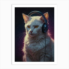 Cat Listening To Music 2 Art Print