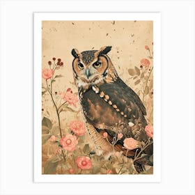 African Wood Owl Japanese Painting 4 Art Print