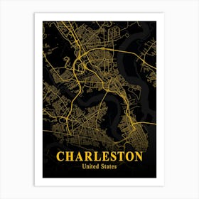 Charleston Gold City Map 1 Art Print