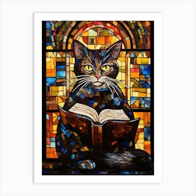 Cat Reading A Book Stained Glass 2 Art Print