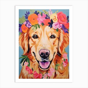 Golden Retriever Portrait With A Flower Crown, Matisse Painting Style 3 Art Print