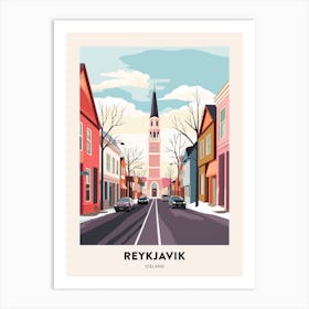 Vintage Winter Travel Poster Reykjavik Iceland 2 Art Print