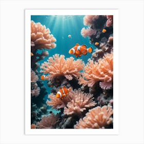 Clown Fishes On Coral Reef Art Print