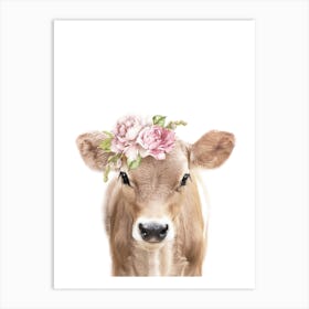 Peekaboo Floral Cow Art Print